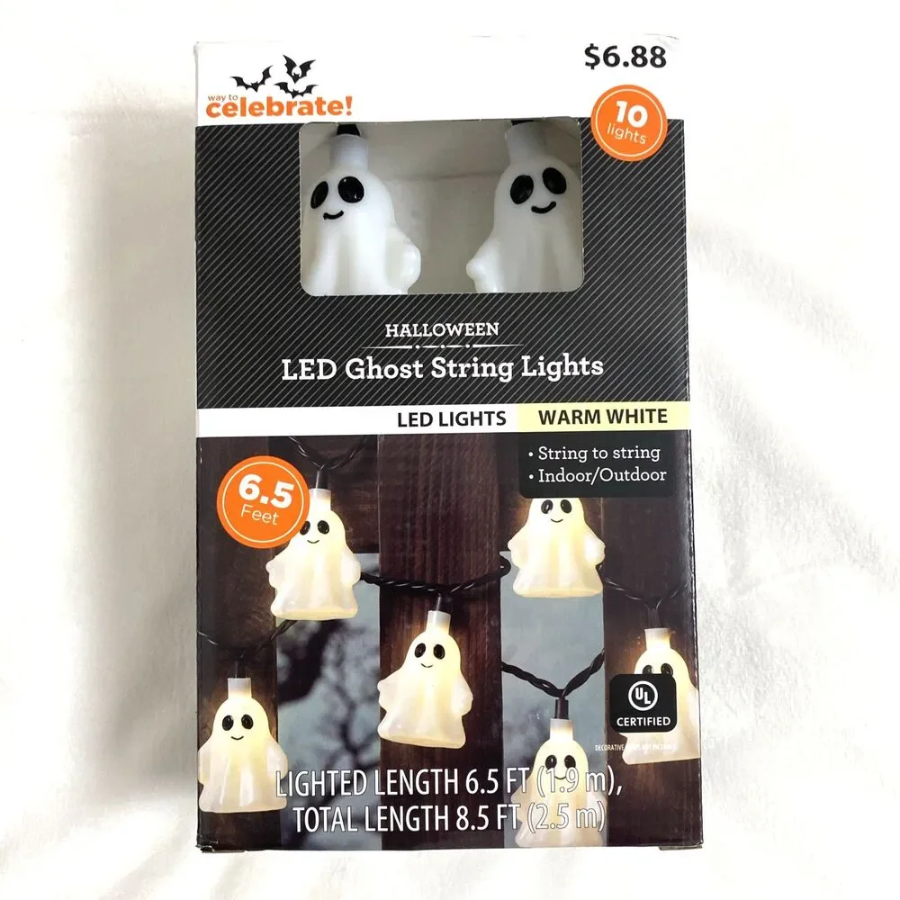 Halloween Led Ghost String Lights 2 Packs Warm White Home Decor Indoor Outdoor